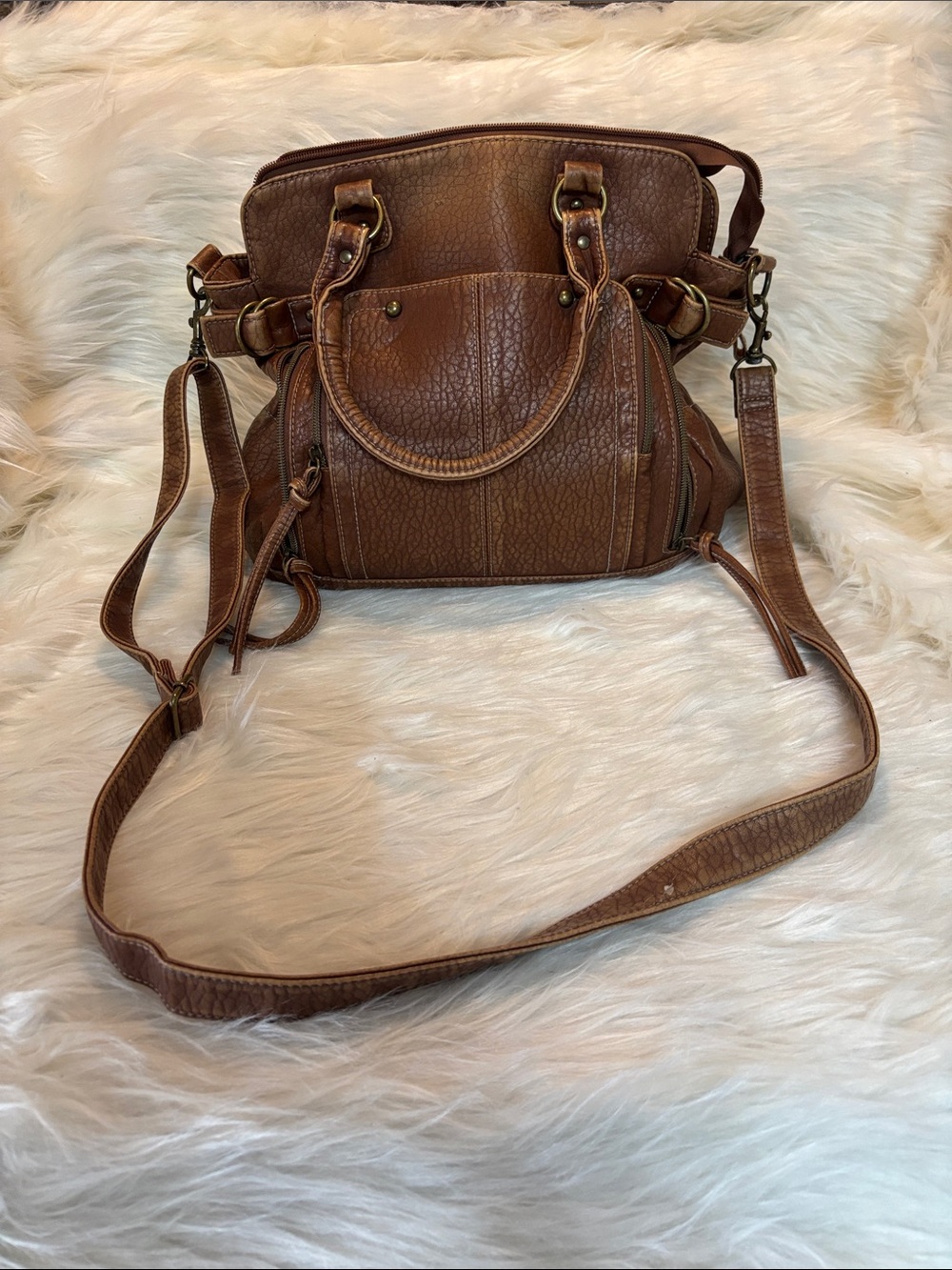 Maurices Brown Textured Satchel with Adjustable Crossbody Strap